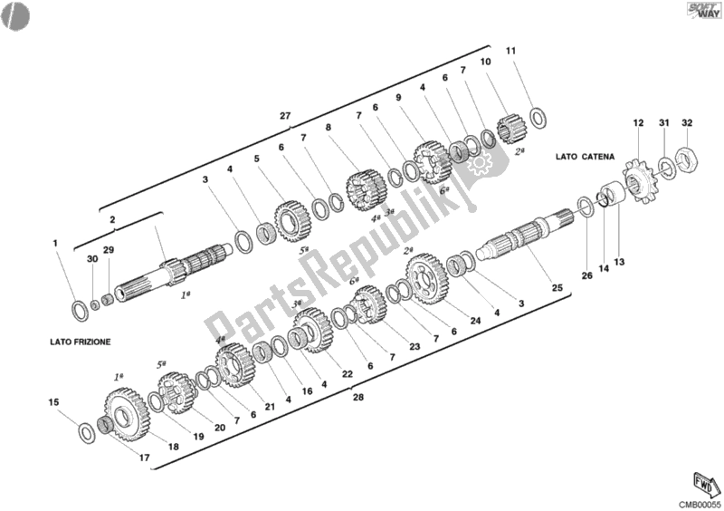 Todas as partes de Caixa De Velocidade do Ducati Superbike 749 R USA 2006
